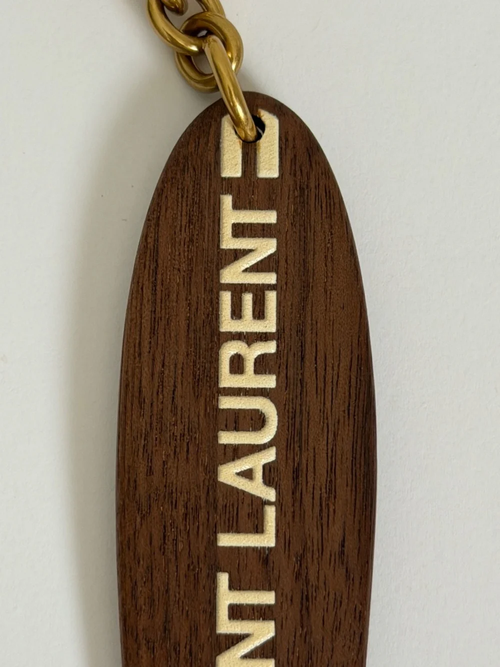 Saint Laurent YSL Surf Surfboard Logo Stripe Wood Charm Keychain Key Ring Fob